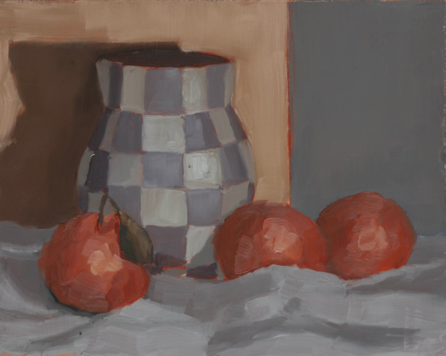 Still life, Checkered vase and oranges